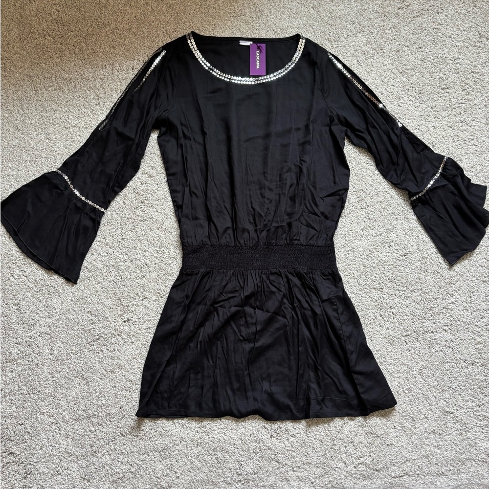 Lascana Dress Cinched Waist sequins Bell Sleeves NWT